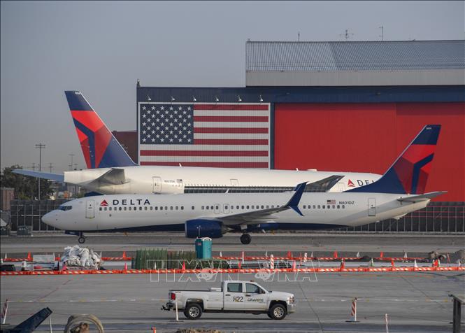 Máy bay của Hãng hàng không Delta Airlines tại sân bay ở Bắc Kinh, Trung Quốc. Ảnh: AFP/TTXVN