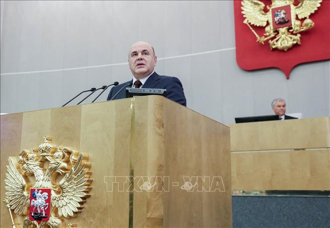 Ông Mikhail Mitshustin, ứng viên được Tổng thống Nga đề cử tiếp tục đảm trách cương vị Thủ tướng, phát biểu trước Duma Quốc gia, ngày 10/5/2024. Ảnh: AFP/TTXVN 